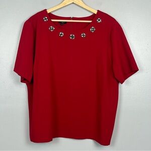 Talbots rayon blend red embellished fitted back  zip blouse top, 2X.